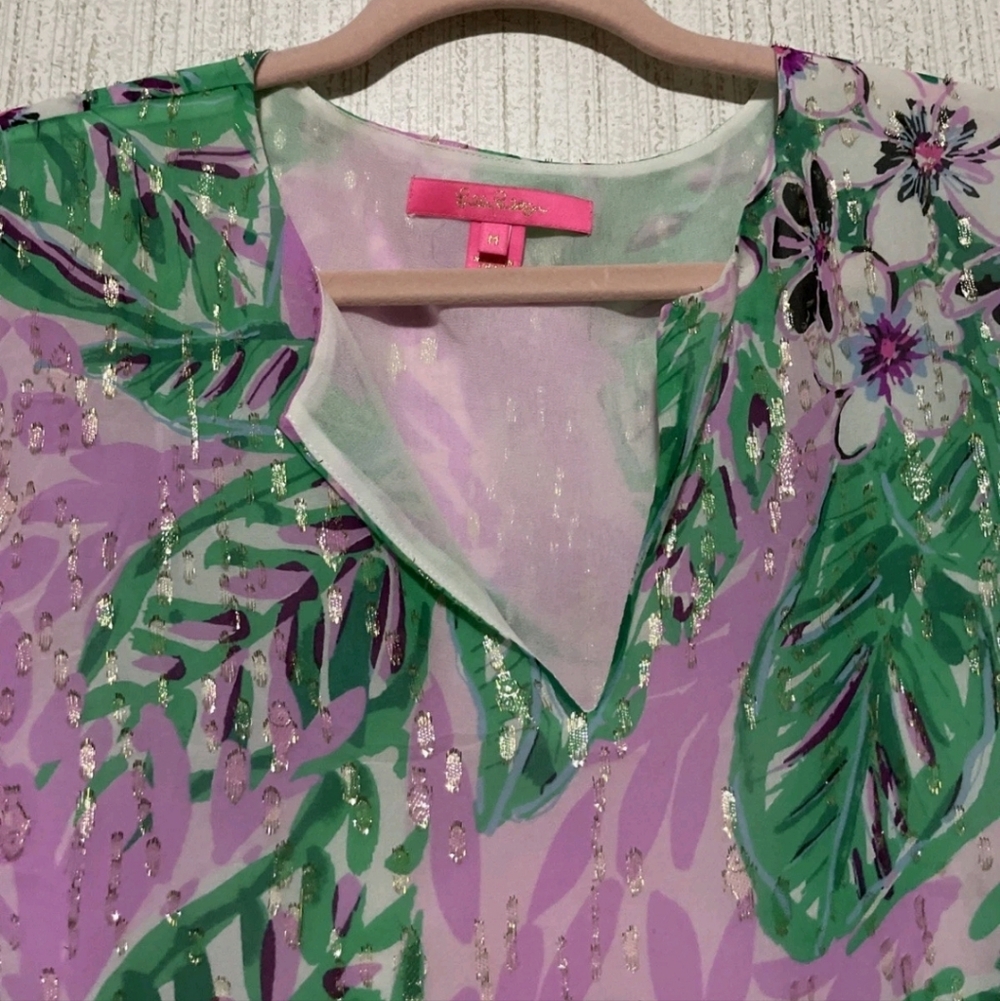 Lilly Pulitzer Size Medium Aaron Silk Top In Magnolia Lilac Leidees Night - Picture 5 of 12